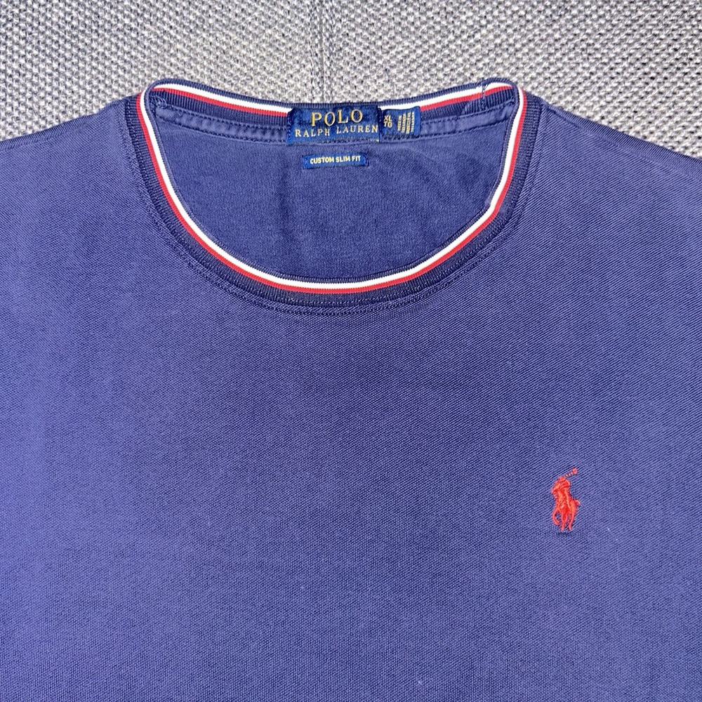 Polo Ralph Lauren Mens Navy Short Sleeve Ringer Style T Shirt XL Custom Slim Fit